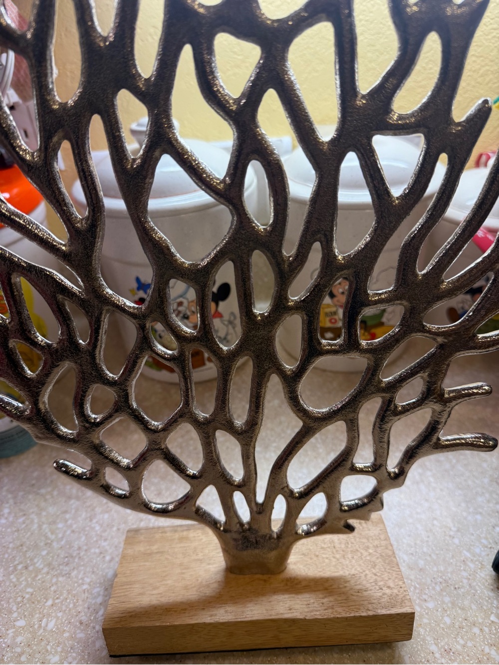 Silver Coral Branch Home Decor on Wooden Base Ocean Sea Decoration - Picture 12 of 12